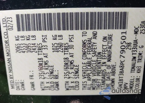 2023 Nissan Rogue Sv Fwd from USA, damaged, VIN 5N1BT3BA8PC790501